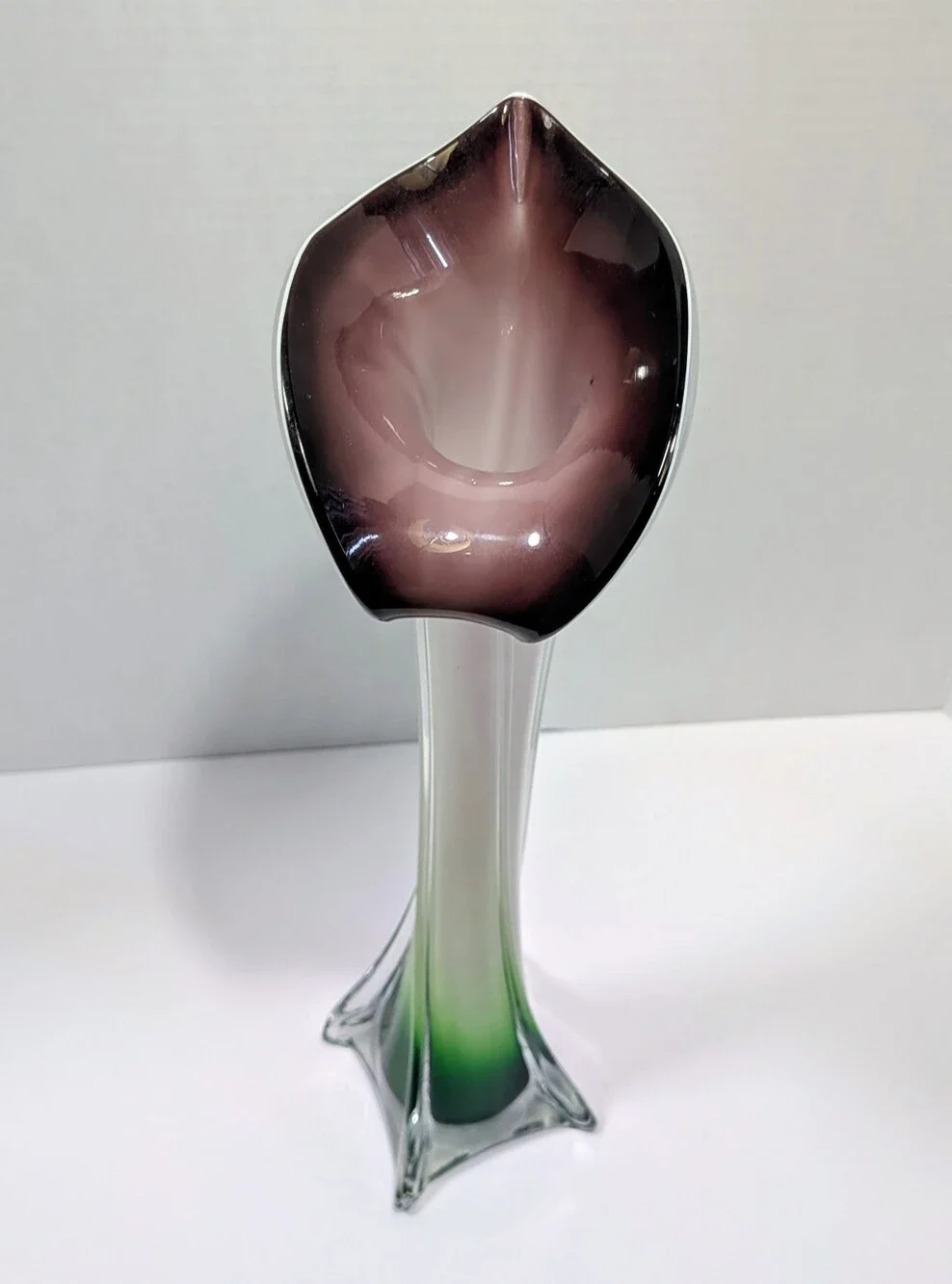 Vintage Murano Style Glass Jack in the Pulpit Vase Calla Lily Purple Green 15